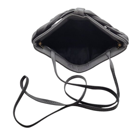 Vintage Gray Faux Leather Clutch Purse With Braided Top & Retractable Strap 10" - Picture 6 of 16